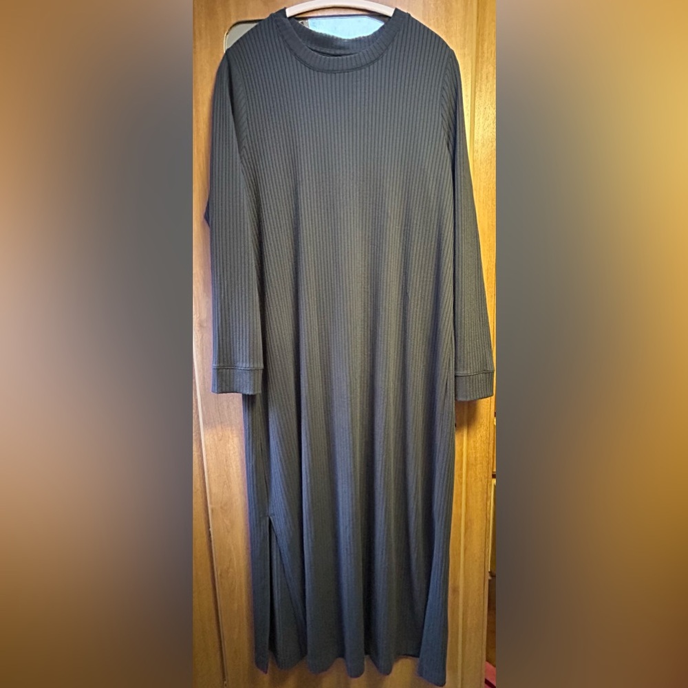 Gray Ribbed Long Sleeve Dress